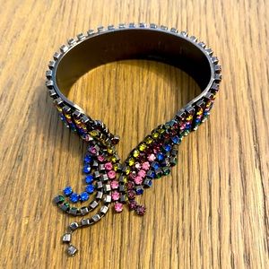 Loren hope Glen crystal open cuff fringes rhinestones hard to find gold brass